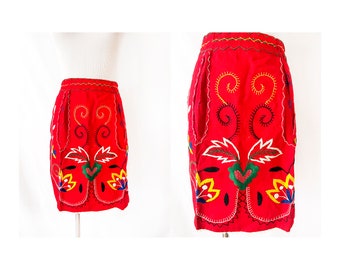 vintage red embroidered apron