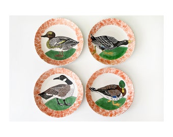 wild ducks vintage set of 4 sigma the tastesetter hand decorated 1016 design by andrea west 8.5" salad plates made in japan ca 1980s