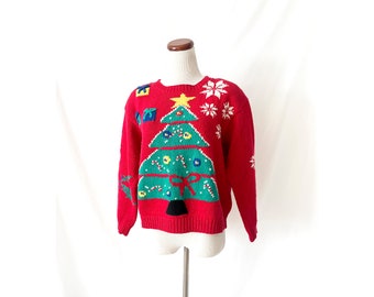 80s christmas sweater jumper christmas tree and  snowman train knit sweater nordstroms small fast shipping