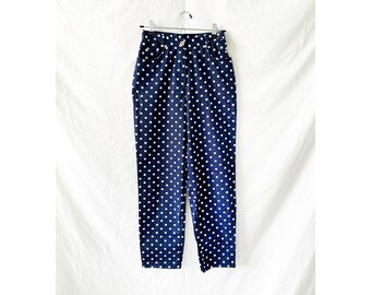 david brooks vintage 80s high waist polka dot pants capri ankle length dark blue and white pants  xs