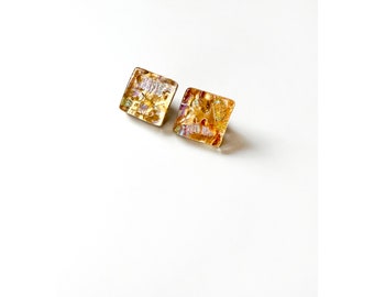 vintage dichroic glass earrings, gold