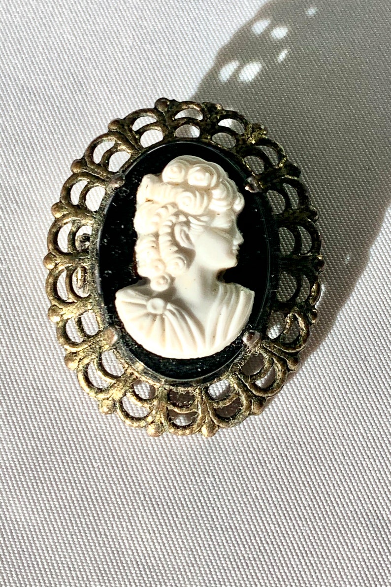 Last Chance Cameo Pin Black and White Cameo Brooch | Etsy
