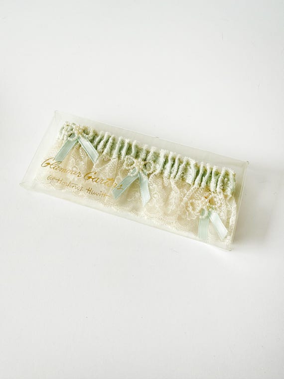 Vintage 1960s Lace Wedding Garter, Blue Ribbon Pe… - image 6