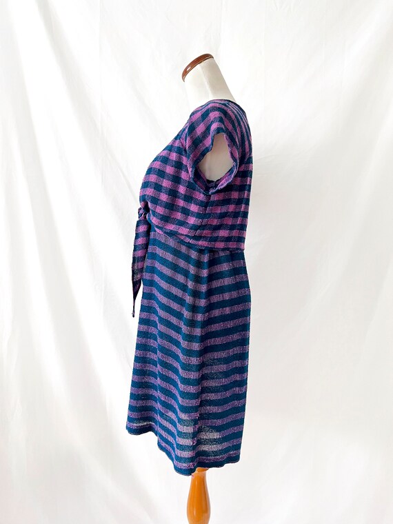 vintage 1980s purple plaid tie front dress / rabb… - image 6