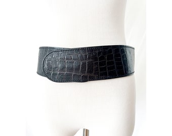 vintage brahmin black leather belt / velcro /  medium