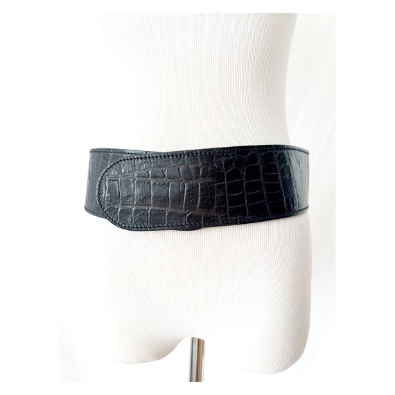 vintage brahmin black leather belt / velcro /  med