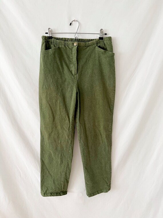 vintage forest green pants / cotton pants / high … - image 7