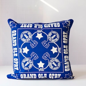 grand ole opry /vintage scarf pillow cover / ponies / nashville / blue and white / handmade pillow cover / country western music image 5