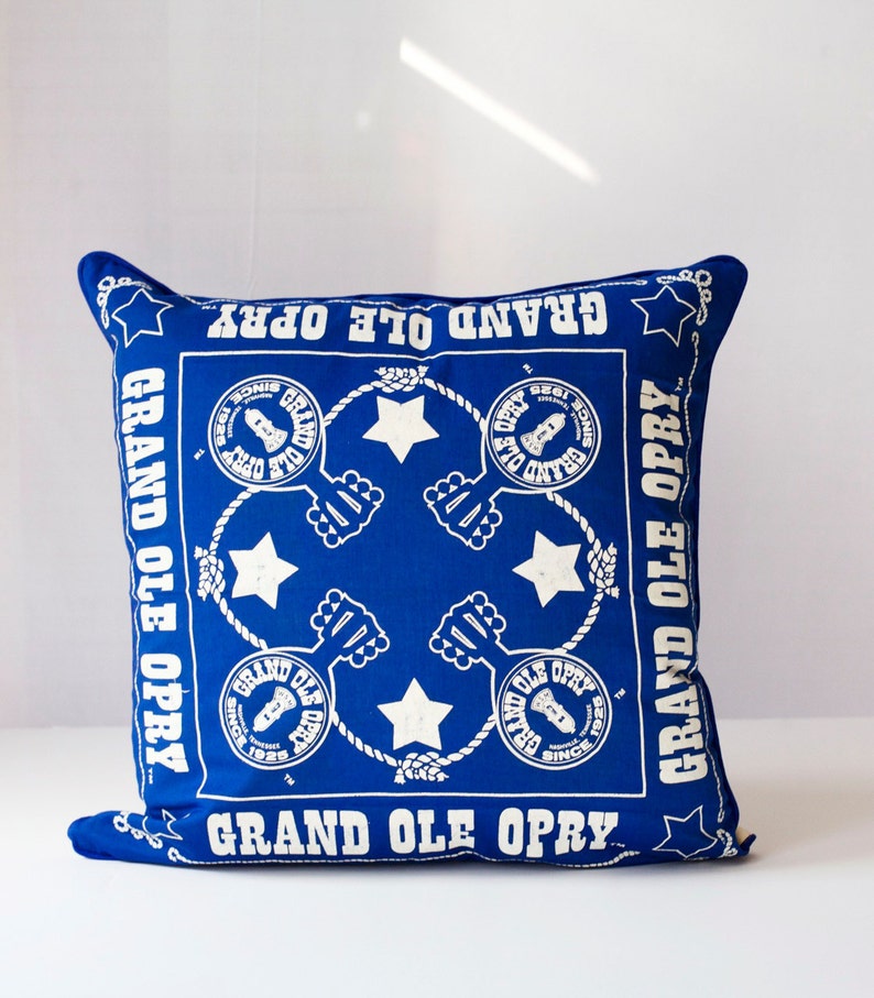 grand ole opry /vintage scarf pillow cover / ponies / nashville / blue and white / handmade pillow cover / country western music image 5
