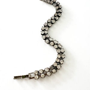 Vintage Black and White Rhinestone Tennis Bracelet, Double strand image 3