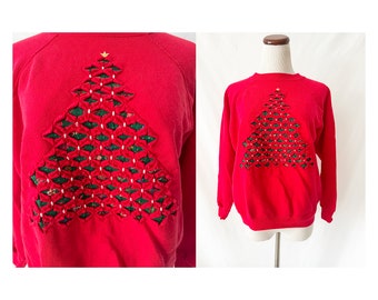 90s christmas sweater sweatshirt jumper christmas tree pearls small fast shipping