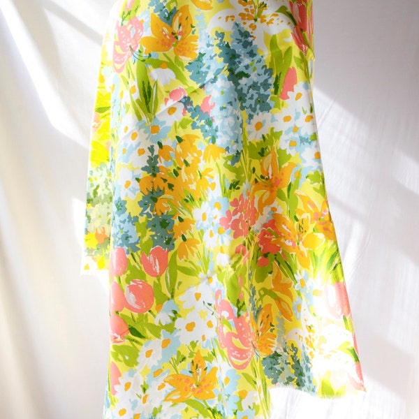 Vintage Fabric Yellow Flowers Cotton Textile Impressionist Painting