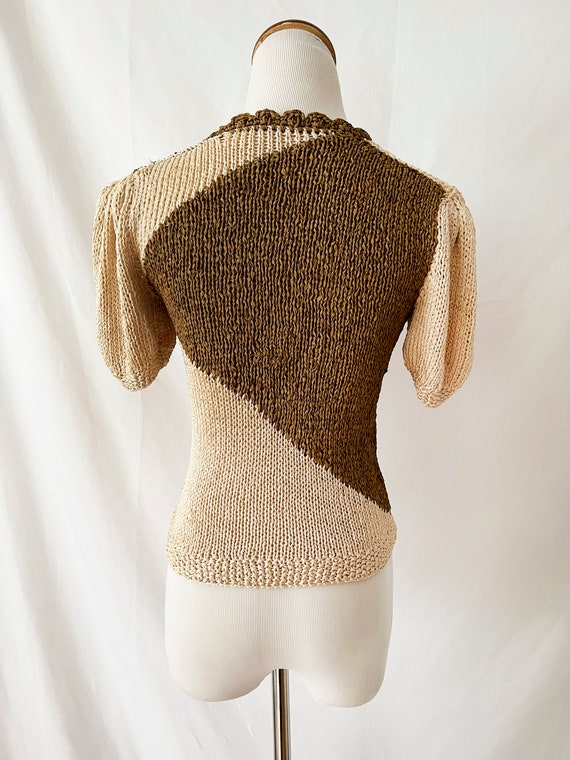 cool vintage 80s ramie knit short sleeve sweater … - image 3