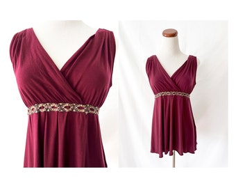 sale y2k top burgundy and sequins empire waist sleeveless shirt by velvet medium