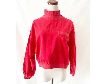 lizwear 1980s cropped red jumper long sleeve cotton pullover medium