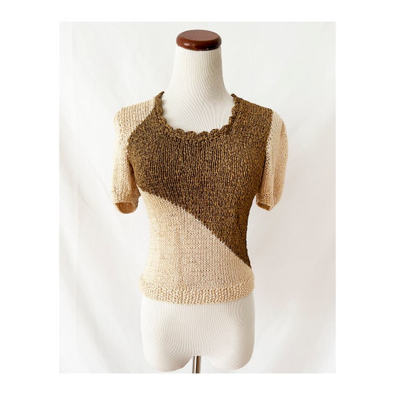 cool vintage 80s ramie knit short sleeve sweater … - image 1