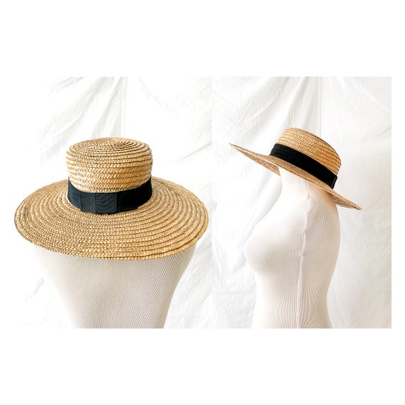 French Vintage Straw Hat, Wide Brimmed Sun Hat, Bl