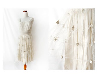 vintage 1950s white tulle dress / rosettes /  x-small