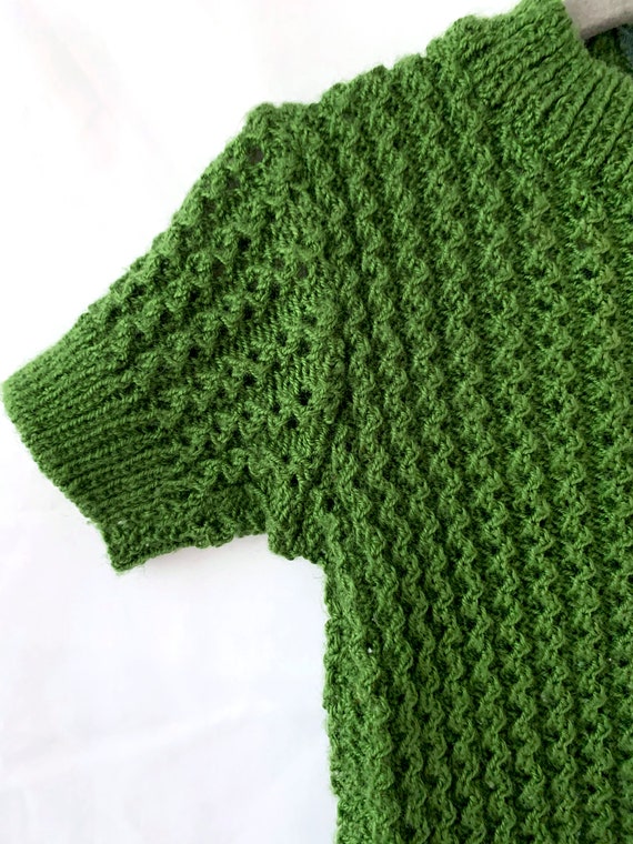 12-18 months vintage 60s knit top / green wool sh… - image 9