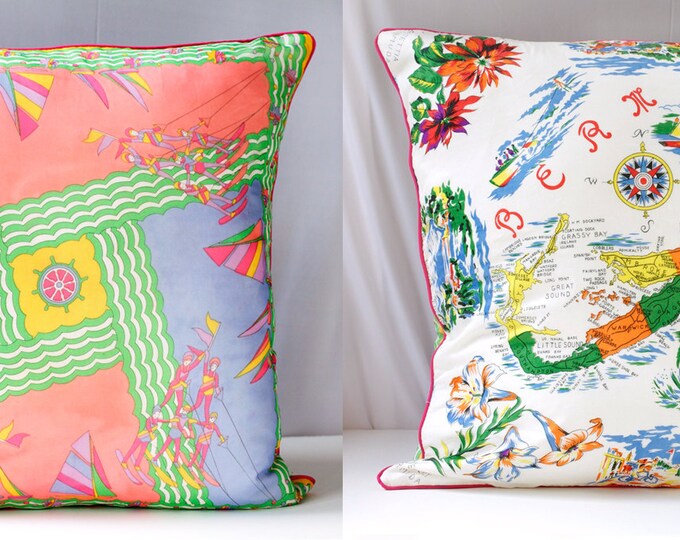 Vintage Scarf Pillow Cover BERMUDA & Waterski Decorative Etsy
