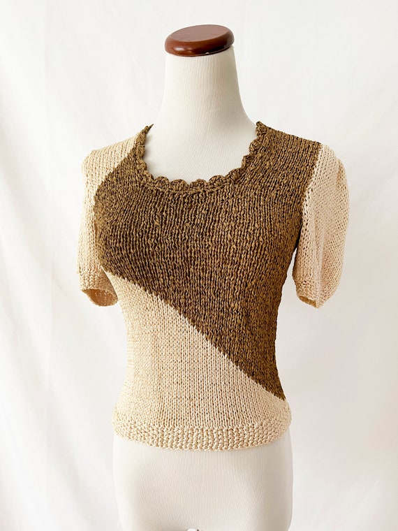 cool vintage 80s ramie knit short sleeve sweater … - image 5