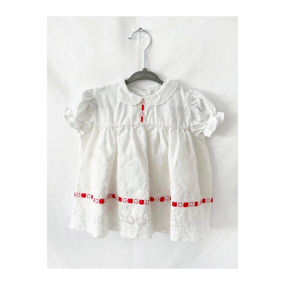 Vintage Baby Dress White Eyelet Cotton 