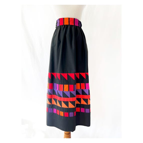 quilted patchwork skirt black with colorful geome… - image 1