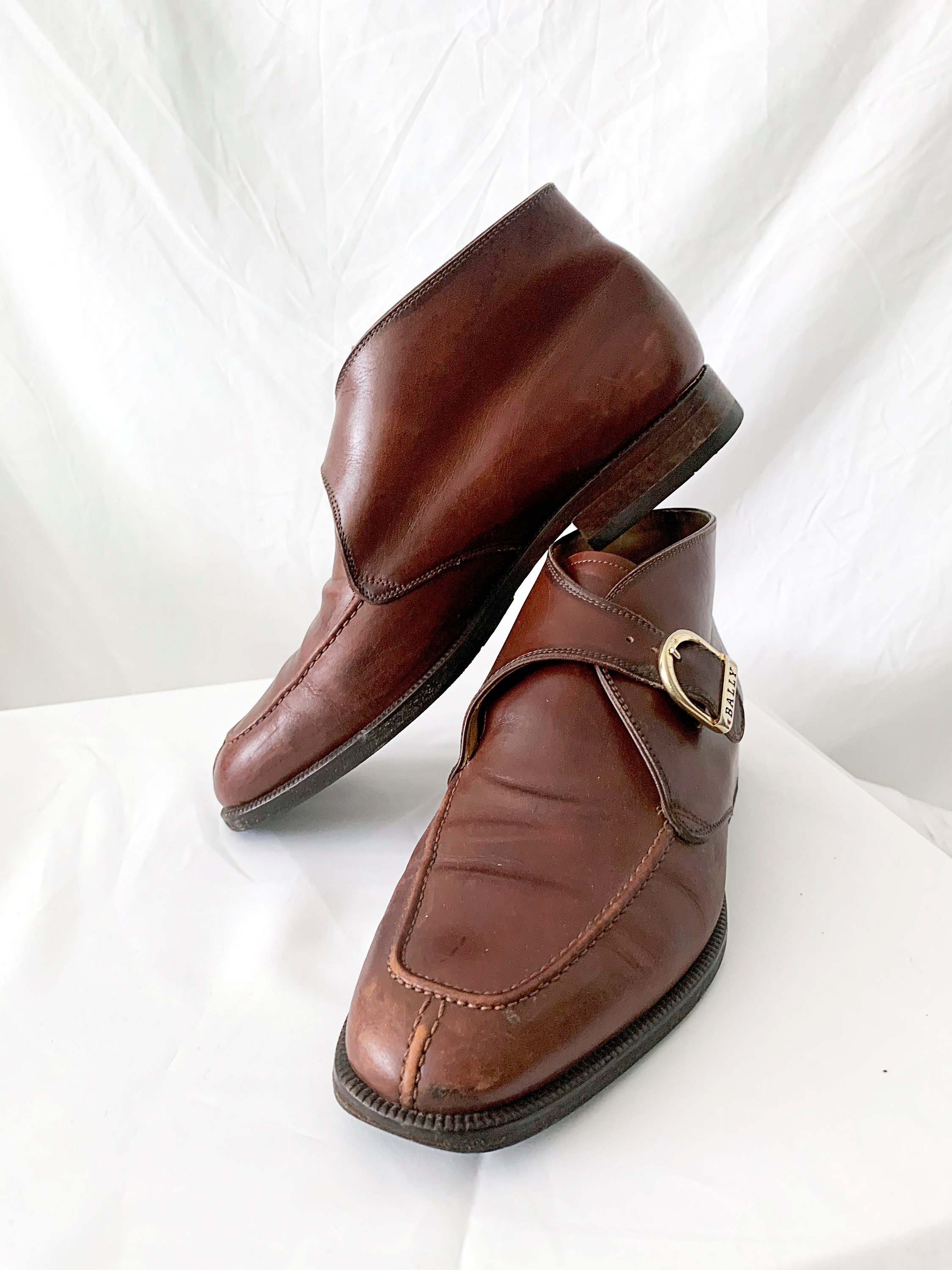 Bally Vintage Monk Strap Oxfords Brown Leather Shoes Monk Strap