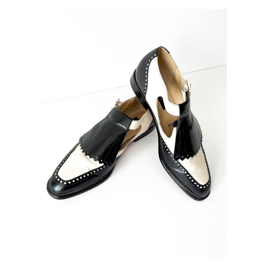 Vintage Black and White Kiltie Oxford Shoes / Cut Out Wing Tip / Cole Us Size 9 Etsy