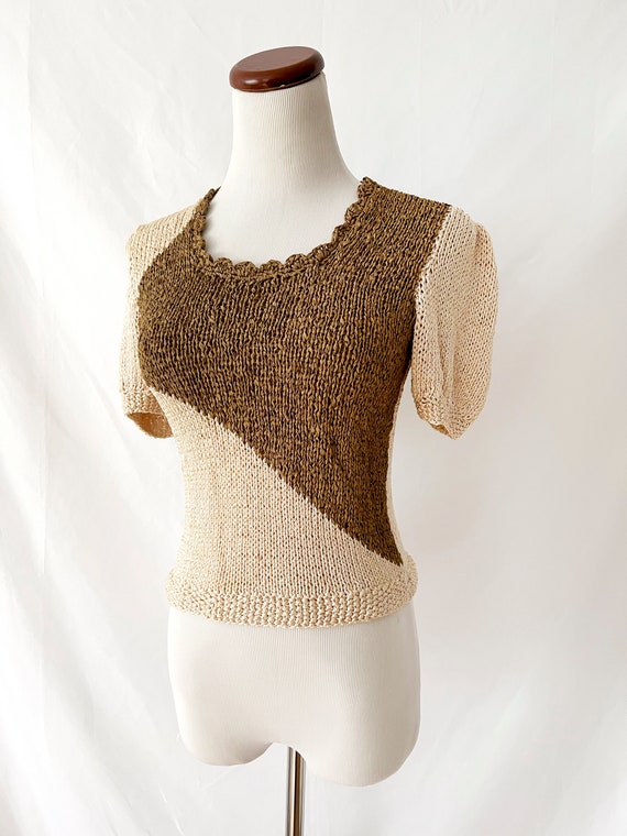 cool vintage 80s ramie knit short sleeve sweater … - image 2