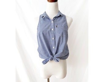 vintage levis checkered blouse tie front tank xs