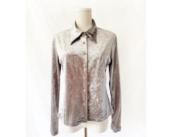 Vintage jaren 90-shirt van geplet fluweel / Angst / Medium