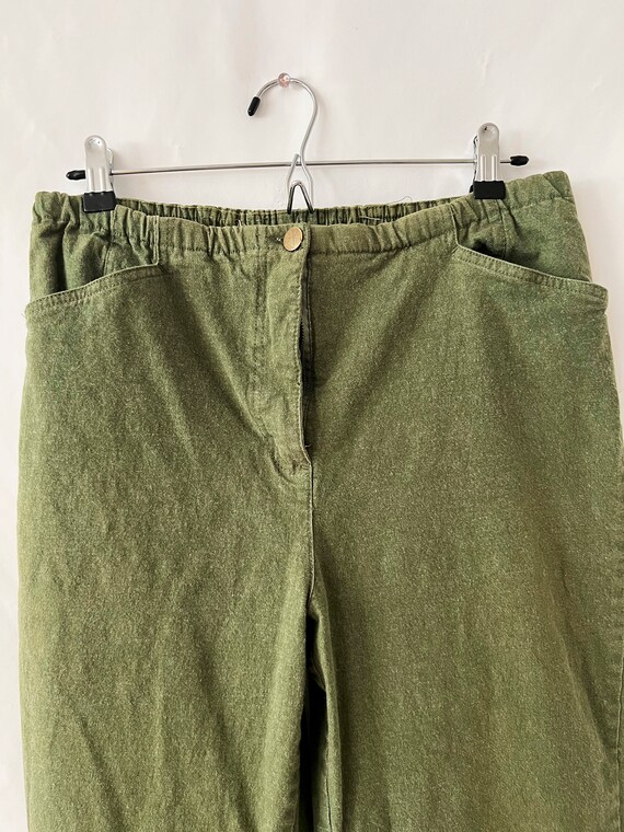 vintage forest green pants / cotton pants / high … - image 2