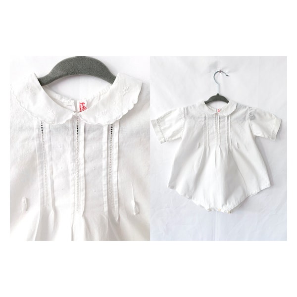 Vintage Onesie, White Cotton Bodysuit for Newborn, Infant 6-12 months