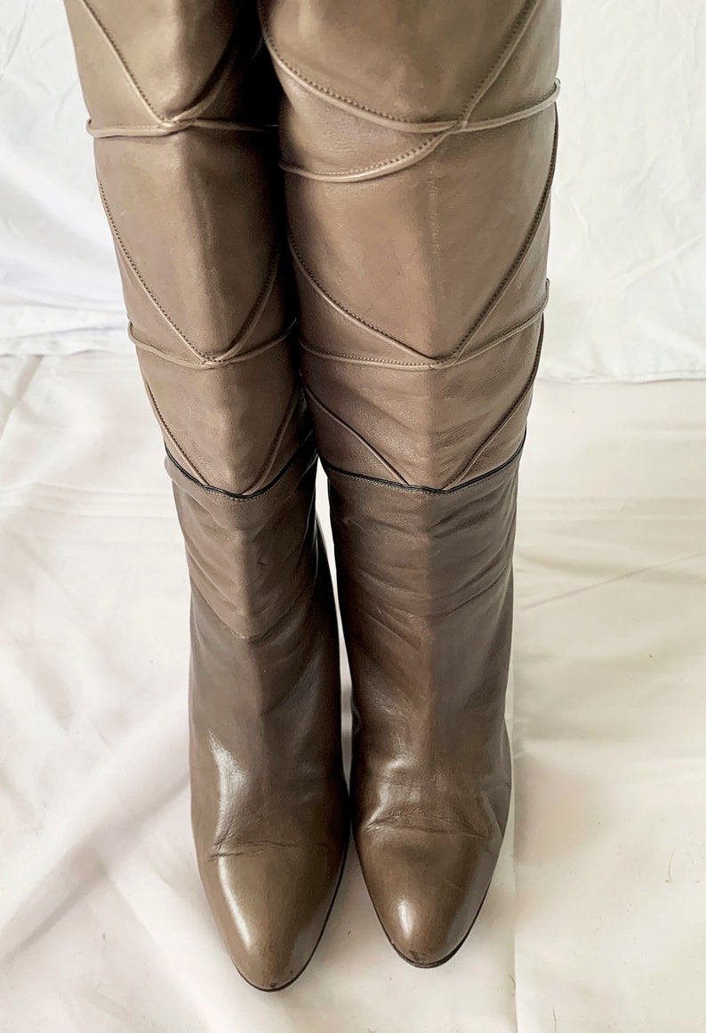 Vintage 80s Knee High Boots Kitten Heel Italian Leather Etsy