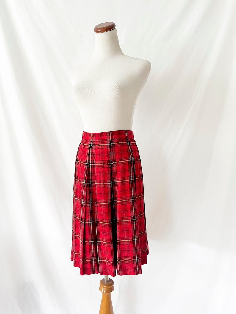 vintage 90s red plaid pleated skirt size 6 image 2