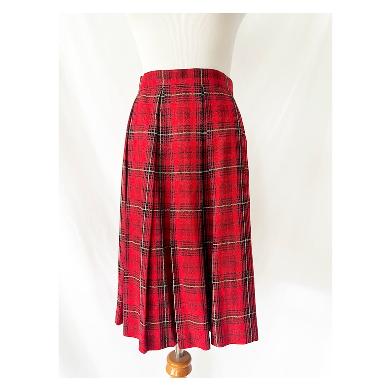 vintage 90s red plaid pleated skirt size 6 image 1