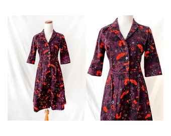 heroines vintage floral dress  60s style floral print french designer fall winter dress us size 6