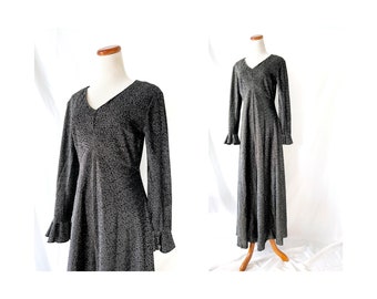 vintage 1970s silver sparkle maxi dress / empire waist / montgomery ward medium large