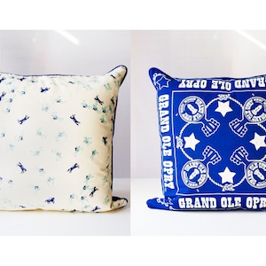 grand ole opry /vintage scarf pillow cover / ponies / nashville / blue and white / handmade pillow cover / country western music image 1