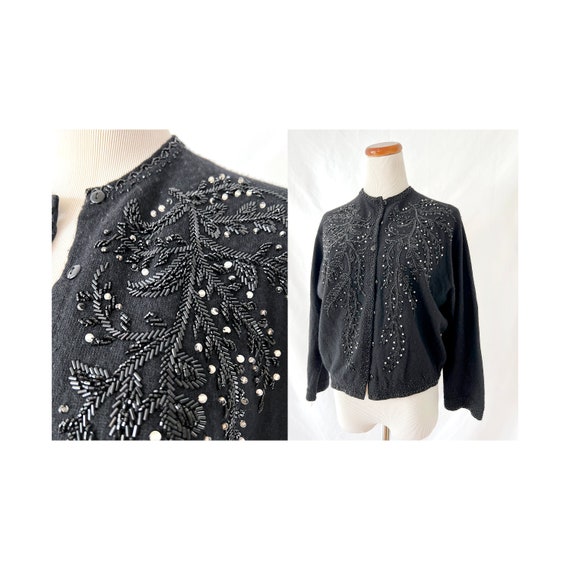 VintageCommon Pringle of Scotland Beaded Cashmere Cardigan, Black, Medium