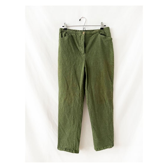 vintage forest green pants / cotton pants / high … - image 1