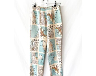 Cynthia Rowley pantalones pitillo de seda con mapa talla 4