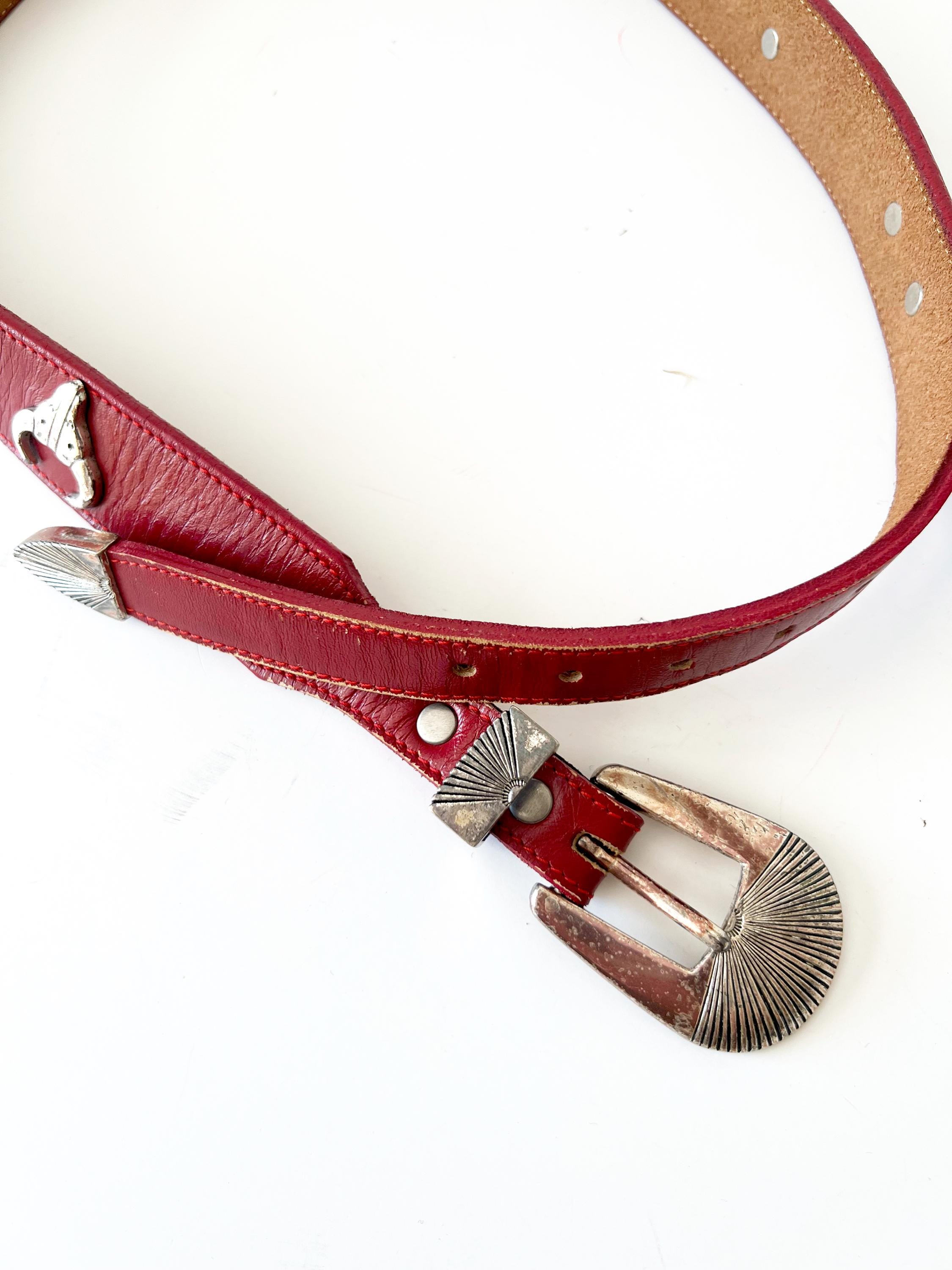 Red Leather Belt With Silvertone Animals Figures Xs - Etsy