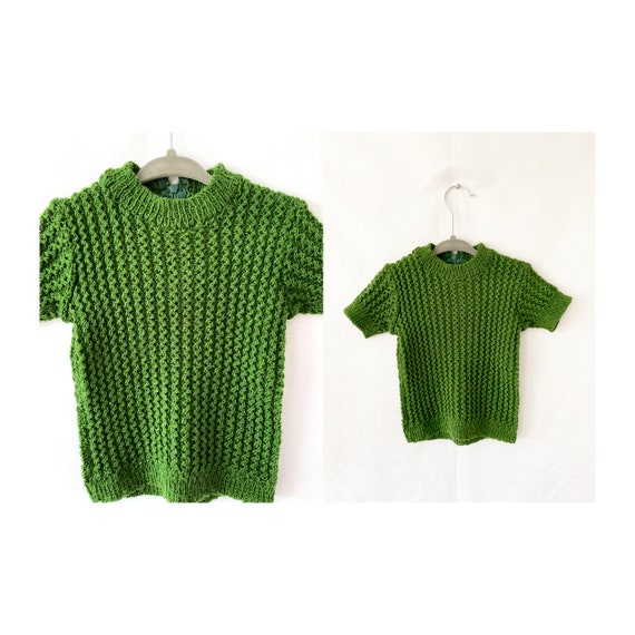 12-18 months vintage 60s knit top / green wool sh… - image 1