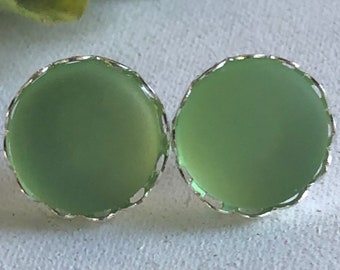Sea Glass Cultured Stud Earrings for Women, Light Green, Best friend gift,  best selling item, birthday gift, gift under 25