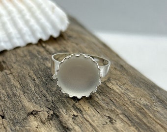 Clear Adjustable Cultured Sea glass Ring, Birthday Gift, Best Selling Item, Beach Jewelry, silver ring, beach glass, gift for her