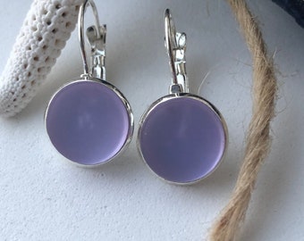 Purple Sea glass Lever back Earrings for Women; beach glass earrings, lavender glass earrings, birthday gift, best friend gift,gift under 30