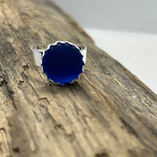 Cobalt Blue Adjustable Cultured Sea glass Ring, Birthday Gift, Best Selling Item, Beach Jewelry, silver ring, beach glass, gift for her