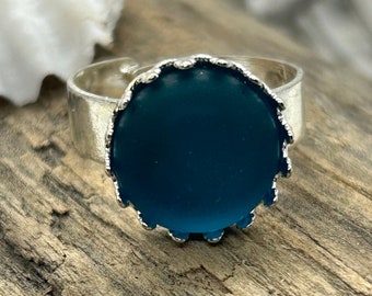 Aquamarine Blue Adjustable Cultured Seaglass Ring, Birthday Gift, Best Selling Item, Beach Jewelry, silver ring, beach glass, gift for her